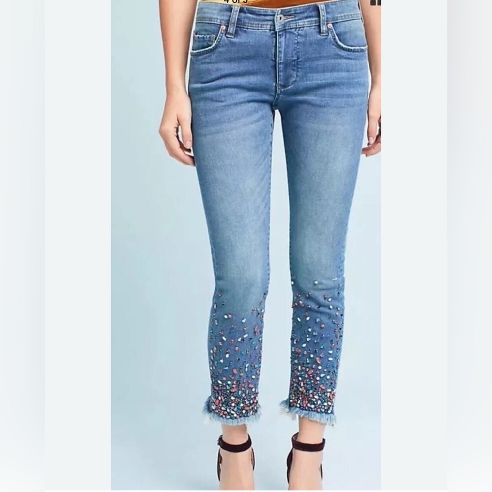 Pilcro and the Letterpress Anthropologie Slim Straight Embellished Jeans 27